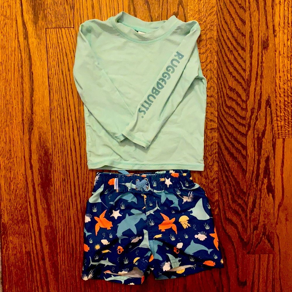 Rugged Butts Long Sleeve Rash Guard + Swim Trunks